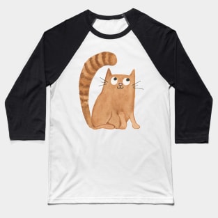 CUTE CAT WATERCOLOR DESIGN - Orange Cat with Striped Tail Painting Baseball T-Shirt